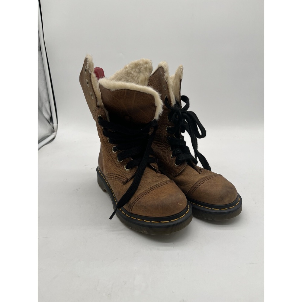 Dr Martens Aimilita FL Brown Grizzly Leather US 6 Hole Fur‎ Mid Boots